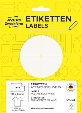 Avery öntapadó névcímke acetátselyem, 80 × 54 mm, 40 db - fehér