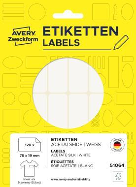 Avery öntapadó névcímke acetátselyem, 76 × 19 mm, 120 db - fehér
