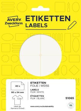 Avery öntapadó névcímke fólia, 80 × 54 mm, 40 db - fehér
