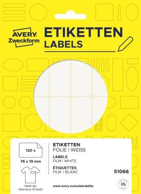 Avery öntapadó névcímke fólia, 76 × 19 mm, 120 db - fehér