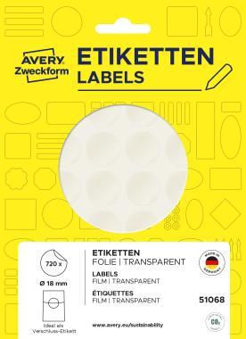 Avery átlástszó fólia zárócímkék, ⌀18 mm