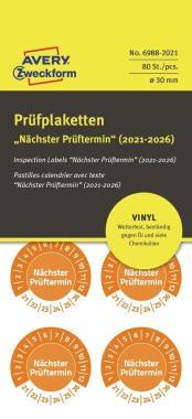 Avery időjárásálló öntapadó plakett Vinyl  Nächster Prüftermin 2022-2027 Ø 30 mm - lila