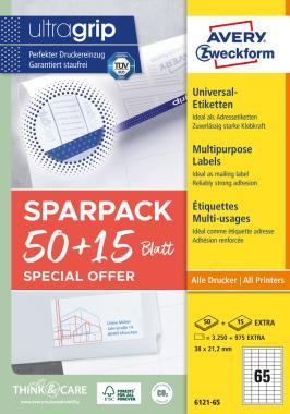 Avery univerzális címke - fehér 38 x 21,2 mm 50+15 lap promo