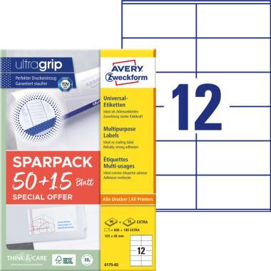 Avery univerzális címke - fehér 105 x 48 mm 50+15 lap promo