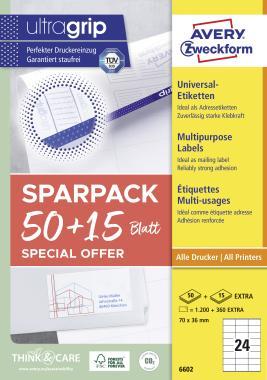 Avery univerzális etikett címke 70x36 mm 50+15 lap promo