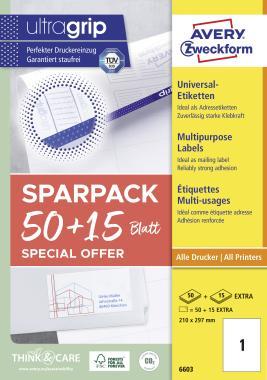 Avery univerzális etikett címke 210x297 mm 50+15 lap promo