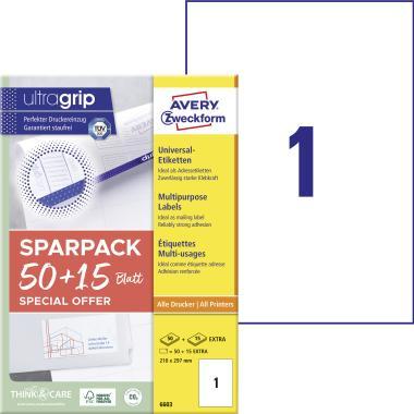 Avery univerzális etikett címke 210x297 mm 50+15 lap promo