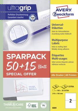 Avery univerzális etikett címke 210x148 mm 50+15 lap promo