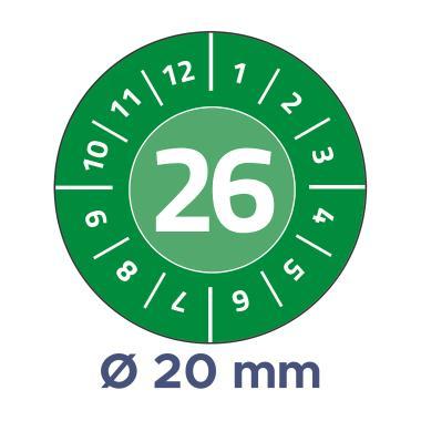 Avery eltávolíthatatlan öntapadó plakett 2026 év-hónapokkal Ø 20 mm - zöld