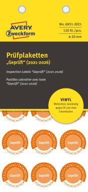 Avery ellenőrző címkék 2021-2026 Vinyl Ø 20 mm - narancssárga