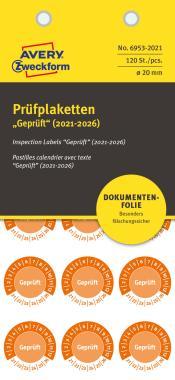 Avery NoPeel ellenőrző címkék 2021-2026 leszedhetetlen Ø 30 mm - narancssárga