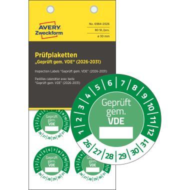Avery időjárásálló öntapadó plakett Vinyl Geprüft gem. VDE 2026-2031 év Ø 30 mm - zöld