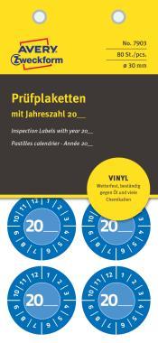 Avery időjárásálló öntapadó plakett Vinyl  20XX  Ø 30 mm - kék