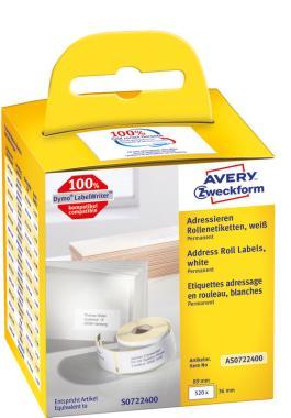 Avery tekercses öntapadó címke, termo nyomtatóhoz 89 x 36mm, 2x260 címke