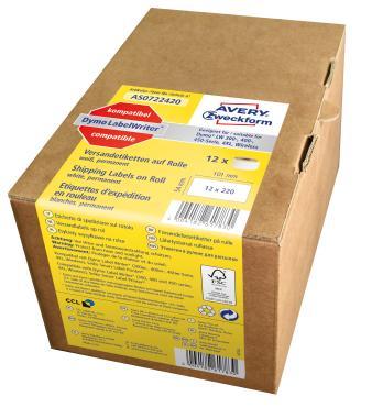 Avery tekercses öntapadó címke, termo nyomtatóhoz 54x101mm, 2.640 címke