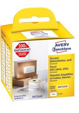 Avery tekercses öntapadó címke, termo nyomtatóhoz 101 x 54 mm, 220 címke