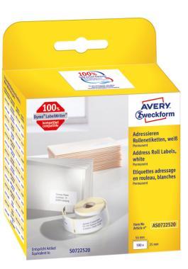 Avery tekercses öntapadó címke, termo nyomtatóhoz  54 x 25 mm, 500 címke