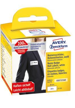 Avery tekercses visszaszedhető névcímke 41 x 89 mm - fehér