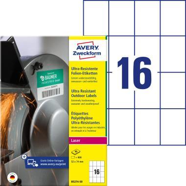 Avery ultra ellenálló címke 52x74mm - fehér 50 ív