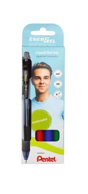 Pentel zselés rollertoll nyomógombos EnerGelX 0,7 mm 4 db-os szett - fekete, kék, piros, zöld