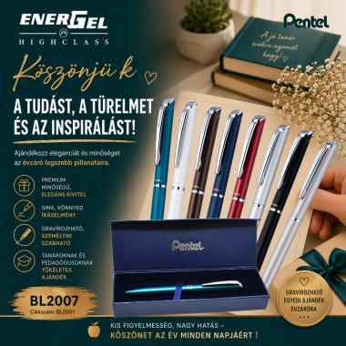 Pentel zselés rollertoll prémium fém EnerGel diplomatakék 0,7 mm - fekete tintával + ajándék kék tollbetéttel