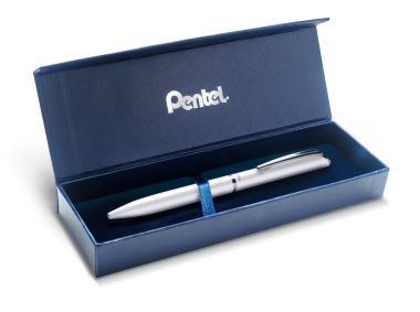 Pentel zselés rollertoll prémium fém EnerGel fehér 0,7 mm - fekete tintával + ajándék kék tollbetéttel