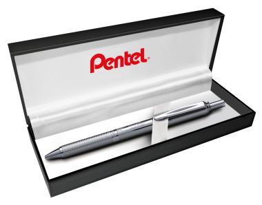 Pentel EnerGel prémium fém nyomógombos rollertoll 0,35 mm ezüst – fekete tintával + ajándék kék tollbetéttel
