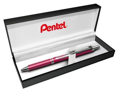 Pentel EnerGel prémium fém nyomógombos rollertoll 0,35 mm piros – fekete tintával + ajándék kék tollbetéttel