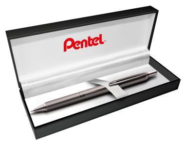 Pentel Energel prémium fém nyomógombos rollertoll 0,35 mm antracit – fekete tintával + ajándék kék tollbetéttel