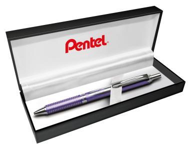Pentel Energel prémium fém nyomógombos rollertoll 0,35 mm lila – fekete tintával + ajándék kék tollbetéttel