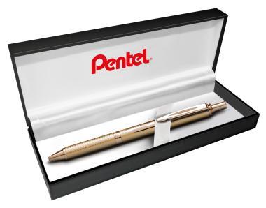 Pentel EnerGel prémium fém nyomógombos rollertoll 0,35 mm arany – fekete tintával + ajándék kék tollbetéttel