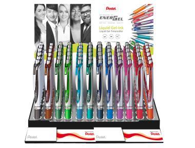 Pentel zselés rollertoll nyomógombos EnerGel 0,7 mm 72 db-os töltött display, 12 szín x 6 db