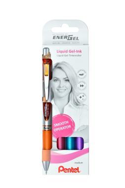 Pentel zselés rollertoll nyomógombos EnerGel 0,7 mm 4 db-os szett - narancssárga, pink, világoskék, lila
