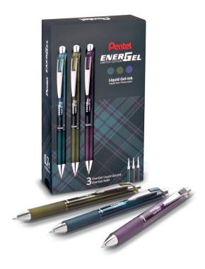 Pentel zselés rollertoll nyomógombos EnerGel 3 db-os díszdoboz szett - sötét lila, mély zöld, indigó kék