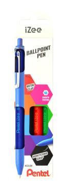 Pentel golyóstoll nyomógombos iZee 0,7 mm 4 db-os szett - kék, piros, fekete, zöld