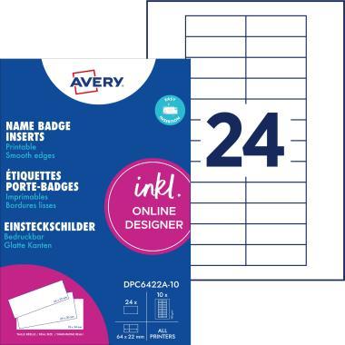 Avery névkitűző betétlap, 64 x 22 mm, 240 db - fehér