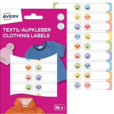 Avery ISKOLAI kézzel írható textil öntapadós címkék – vicces arcok 36 címke