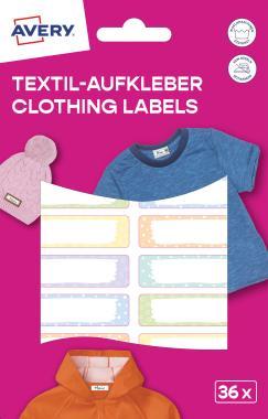 Avery ISKOLAI kézzel írható textil öntapadós 45 mm x 13 mm címkék – pasztell, 36 címke/2 ív