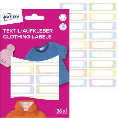 Avery ISKOLAI kézzel írható textil öntapadós 45 mm x 13 mm címkék – pasztell, 36 címke/2 ív