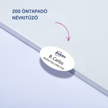 Avery öntapadó névcímke ovális fólia, 85 × 50 mm, 200 db - fehér