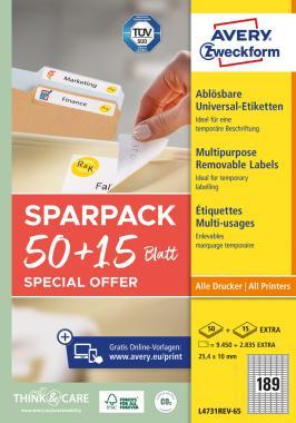 Avery univerzális visszaszedhető címke 25,4 x 10 mm 50+15 lap promo