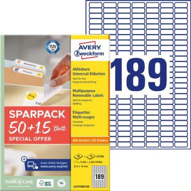 Avery univerzális visszaszedhető címke 25,4 x 10 mm 50+15 lap promo