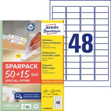 Avery univerzális visszaszedhető címke 45,7 x 21,2 mm 50+15 lap promo