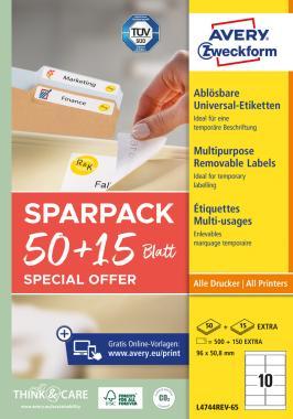 Avery univerzális visszaszedhető címke 96 x 50,8 mm 50+15 lap promo