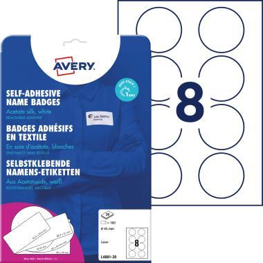 Avery öntapadó névcímke kör alakú acetátselyem, 65 mm, 160 db - fehér