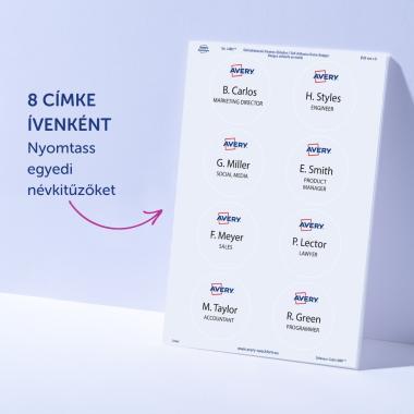 Avery öntapadó névcímke kör alakú acetátselyem, 65 mm, 160 db - fehér
