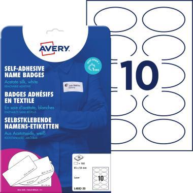 Avery öntapadó névcímke ovális acetátselyem, 85 × 50 mm, 200 db - fehér