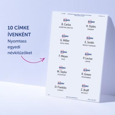 Avery öntapadó névcímke ovális acetátselyem, 85 × 50 mm, 200 db - fehér