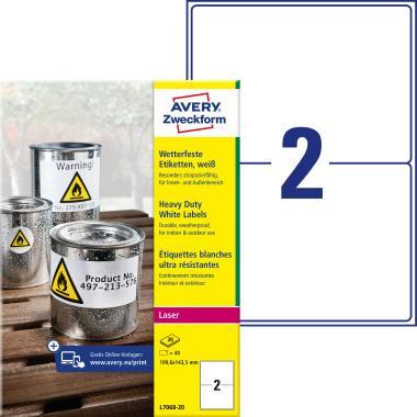 Avery időjárásálló fehér poliészter címke 199,6 x 143,5 mm