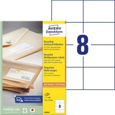 Avery univerzális újrahasznosított címkék 105 x 74 mm - fehér 100 ív
